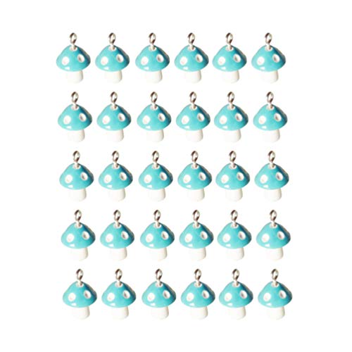 30 Stück Mini bunter Pilz-Anhänger Charms niedliche Miniatur-Perlen-Ornamente for Basteln (rot)(Sky-blue) von AEVQWEZNC