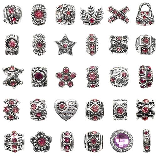 30 Stück Rot Großes Loch Europäische Perlen Antik Silber Metall Strass Rondelle Spacer Charms Perlen Sortimente for Armbänder Halsketten Schmuckherstellung(Purple) von AEVQWEZNC