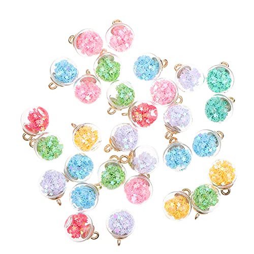 30 Stück bunte Glaskugel-Charms, Kristallanhänger, Schmuckherstellung, Zubehör mit glänzenden Sternen, Pailletten, Pfirsichherz, Pailletten for DIY-Halsketten-Armband-Handwerk(As Shown 1) von AEVQWEZNC