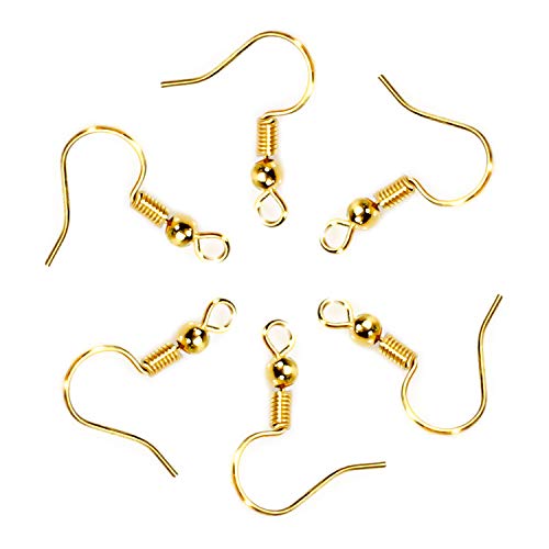 300 Stück Ohrringhaken Hypoallergene französische Ohrhaken mit Kugel und Spule 18 mm k goldfarbene Fischhakenohrringe zur Herstellung von Schmuckzubehör(K Gold) von AEVQWEZNC