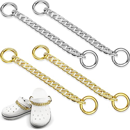 4 Stück Kristall-Schuh-Charms Kette Metallkette Schuhdekoration Zubehör DIY Schuhketten-Dekorationen for Ihren Freund Familie Kindergeburtstagsfeier(Gold and Silver) von AEVQWEZNC