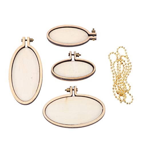 5 x Stickrahmen, Mini, oval, Kreuzstich, Ring mit Kette, Holzimitat, Präsentationsrahmen for Kunsthandwerk, praktisches Nähen, Aufhängen(Oval) von AEVQWEZNC
