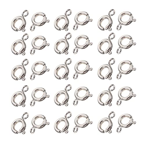50 Pcs Spring Ring Round Clasps Small Round Spring Ring Clasp Clips DIY Craft Jewelry Necklace Bracelet Making Supplies Golden(Silver) von AEVQWEZNC