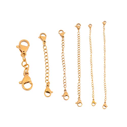 6 Stück Edelstahl-Halsketten-Armband-Verlängerungskette mit Karabinerverschlüssen for die Schmuckherstellung(Golden) von AEVQWEZNC