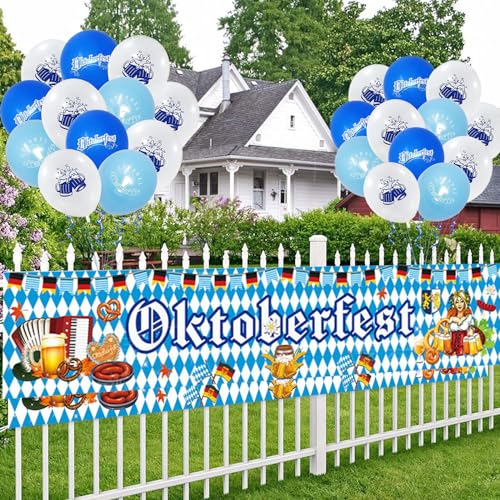 AEYAKA Oktoberfest Deko Set 300x50 cm Oktoberfest Banner & 20 Luftballons in Blau-Weiß Girlande für Outdoor Bierzelte & Garten Bayrische Party Dekoration AEYAKA Oktoberfest Deko Set 300x50 cm Oktoberfest Banner & 20 Luftballons in Blau-Weiß Girlande für Outdoor Bierzelte & Garten Bayrische Party Dekoration von AEYAKA