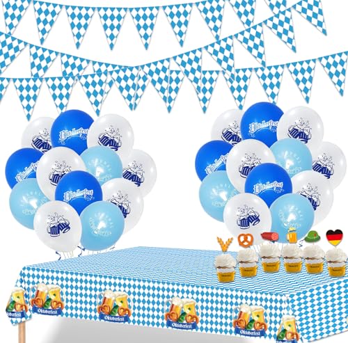 AEYAKA Oktoberfest Deko Set Oktoberfest Party 10m Wimpelkette, Oktoberfest Tischdecke, 20 Luftballons, 12 Kuchendekoration, Girlande & Kuchendekoration für Bayrische Party Dekoration & Bierfest AEYAKA Oktoberfest Deko Set Oktoberfest Party 10m Wimpelkette, Oktoberfest Tischdecke, 20 Luftballons, 12 Kuchendekoration, Girlande & Kuchendekoration für Bayrische Party Dekoration & Bierfest von AEYAKA
