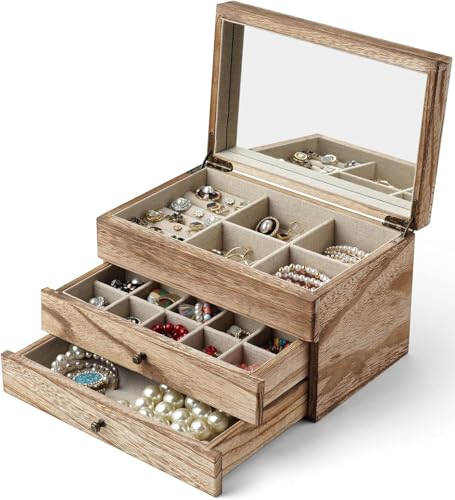 AFAjwsc Schmuckkästchen 3 Ebenen, Schmuckschatulle mit 2 Schubladen, Schmuckbox mit Spiegel, Schmuckaufbewahrung, Ringe, Ohrringe, Halskette, Uhren, Armbänder AFAjwsc Schmuckkästchen 3 Ebenen, Schmuckschatulle mit 2 Schubladen, Schmuckbox mit Spiegel, Schmuckaufbewahrung, Ringe, Ohrringe, Halskette, Uhren, Armbänder von AFAjwsc