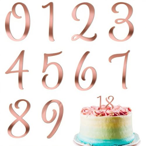 AFCJLTO 10 pcs Cake Topper Zahlen 0-9 Geburtstag Tortendeko Kuchenstecker Cupcake, Dekoration Acryl Tortendeko, Geeignet für Geburtstagsfeiern Jeden Alters Hochzeitsparty, Wiederverwendbar, Roségold von AFCJLTO
