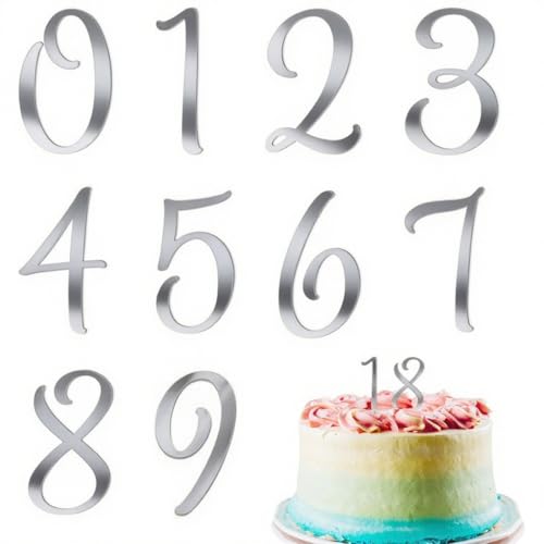 AFCJLTO 10 pcs Cake Topper Zahlen 0-9 Geburtstag Tortendeko Kuchenstecker Cupcake, Dekoration Acryl Tortendeko, Geeignet für Geburtstagsfeiern Jeden Alters Hochzeitsparty, Wiederverwendbar, Silber von AFCJLTO