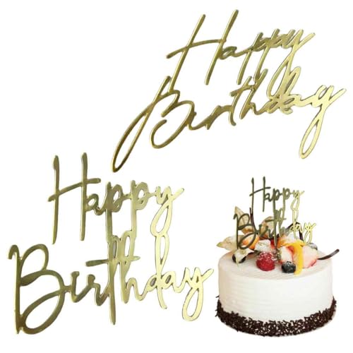 AFCJLTO 2er Set Geburtstagstorten-Deko aus goldenem Acryl - Happy Birthday Cake Topper aus Spiegeldekor als Kuchenaufsatz und Zubehör AFCJLTO 2er Set Geburtstagstorten-Deko aus goldenem Acryl - Happy Birthday Cake Topper aus Spiegeldekor als Kuchenaufsatz und Zubehör von AFCJLTO