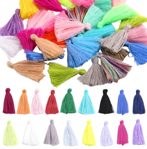AFCJLTO 50 pcs Mini Handgemachte Baumwolle Quaste Anhänger, Bunt Quaste Anhänger, Mini Quasten Anhänger, Bunte Troddel Quasten für DIY Schmuck und Bastelprojekte - Lesezeichen Quasten, Zufällige Farbe von AFCJLTO