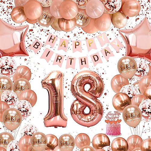 18 Geburtstag Deko mit "Happy Birthday" Banner ● Luftballon 18. Geburtstag Deko ● Banner 18 Geburtstag ● 18 Geburtstag Mädchen ● 18. Geburtstag Dekoration von AFEIGE