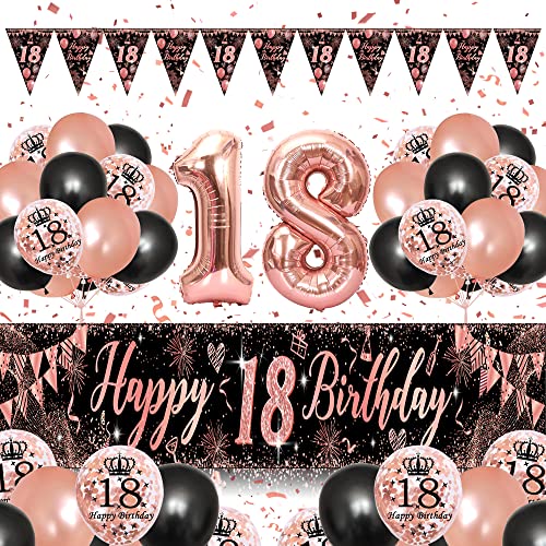 18. Geburtstag Mädchen ● 18 Geburtstag Dekoration mit "Happy Birthday" Banner ● Luftballon 18. Geburtstag Deko ● 18 Geburtstag Deko Banner Hintergrund von AFEIGE