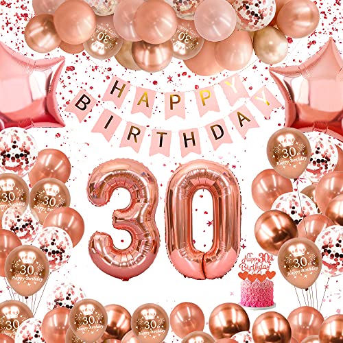 30 Geburtstag Deko mit "Happy Birthday" Banner ● Luftballon 30. Geburtstag Deko ● 30 Geburtstag Frauen ● 30 Geburtstag Mädchen ● 30. Geburtstag Dekoration von AFEIGE
