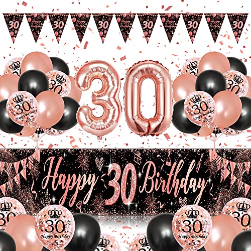 30 Geburtstag Dekoration Frauen ● 30 Geburtstag Dekoration mit "Happy Birthday" Banner ● Luftballon 30. Geburtstag Deko ● 30 Geburtstag Deko Banner Hintergrund von AFEIGE