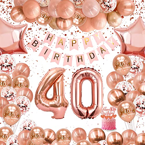 40 Geburtstag Deko mit "Happy Birthday" Banner ● Luftballon 40. Geburtstag Deko ● 40 Geburtstag Frauen ● 40 Geburtstag Mädchen ● 40. Geburtstag Dekoration von AFEIGE
