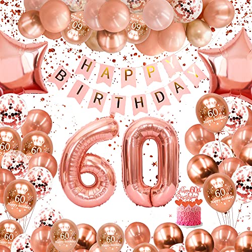 60 Geburtstag Frau ● 60 Geburtstag Deko mit "Happy Birthday" Banner ● Luftballon 60. Geburtstag Deko ● 60. Geburtstag Party Deko ● 60. Geburtstag Dekoration von AFEIGE