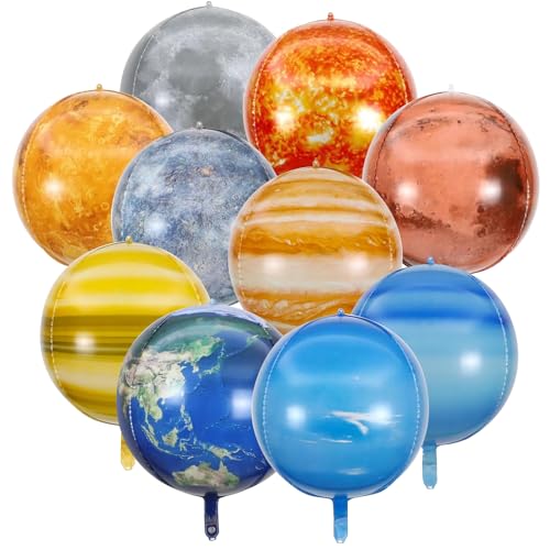 10 Stücke Weltraum Kindergeburtstag Deko Folienballons, 22 Zoll 4D Planeten Luftballons, Sonne Erde Mond Planeten Folienballon, Luftballons für Weltraum Themen Party Deko von AFEION