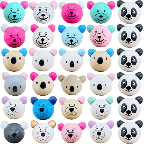 30 Stück Holzperlen mit Gesicht, Koala Bär Panda Gesicht Holzperle, Holzkugeln mit Gesicht DIY Basteln Zur Herstellung von Quasten, Halsketten, Armbändern (Zufällige Farbe) von AFEION