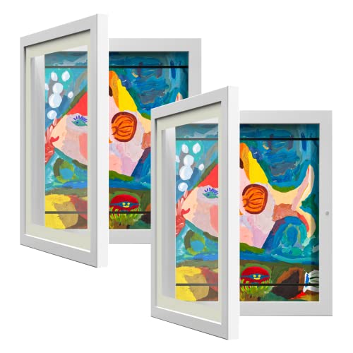 AFEION Kunstrahmen für Kinder, 20,3 x 26,7 cm, mit Passepartout oder 22,9 x 30,5 cm ohne Matte, Frontöffnung, Kunstwerk-Präsentationsrahmen für Wand, Kunstprojekte für Kinder, Weiß, 2 Stück von AFEION