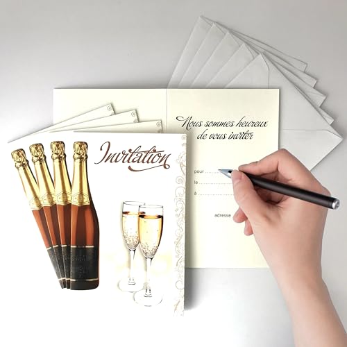 AFIE 5 Einladungskarten Champagner + 5 weiße Umschläge 9 x 14 cm - Text Wir laden Sie gerne ein zum Feiern, Feiern, Toast, Teilen von Glücksblasen, Geburtstagen - IV5031 von Afie