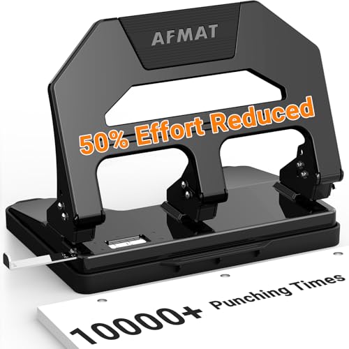 AFMAT 3-Lochstanzer, strapazierfähig, 40 Blatt, robuster Papierstanzer, 50 % reduzierter Aufwand, Dreilochstanzer, 10.000 + Stanzzeiten, Metall-Lochstanzer, 3 Ringe mit großem Tablett, integrierte AFMAT 3-Lochstanzer, strapazierfähig, 40 Blatt, robuster Papierstanzer, 50 % reduzierter Aufwand, Dreilochstanzer, 10.000 + Stanzzeiten, Metall-Lochstanzer, 3 Ringe mit großem Tablett, integrierte von AFMAT
