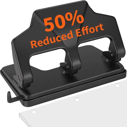 AFMAT Locher, Locher 3 Loch, Stabil und Kräftig für 40 Blatt Locher Groß, Hole Puncher 50% Weniger Kraftaufwand, Büro Loche Metall-Papierlocher für Büro, Schule und Zuhause,Schwarz von AFMAT
