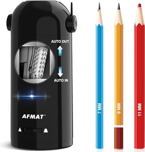 AFMAT Vollautomatischer Elektrischer Anspitzer mit Behälter,Elektrischer Spitzer für 7-11,5mm stifte,Tragbar und Sicher,Wiederaufladbarer Elektrischer Bleistiftspitzer für Haus, Büro, Schule,Schwarz von AFMAT