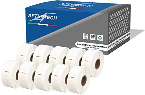 Aftertech 10x 11352 25 x 54 mm Rollen kompatible Klebeetiketten (500 Etiketten/Rolle = 5000 insgesamt) für Dymo LabelWriter Seiko SLP Etikettendrucker S0722520 10x11352 von AFTERTECH