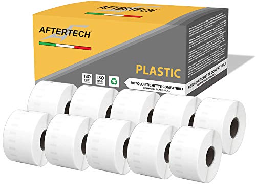 Aftertech 10 x 11356P 41 x 89 mm Rollen wasserdichte Kunststoff-Etiketten kompatibel (300 Etiketten/Rolle = 3000 insgesamt) für Dymo LabelWriter 10 x 11356PLA von AFTERTECH