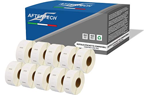 Aftertech 10 x 2525 25 x 25 mm kompatible Klebeetiketten (750 Etiketten/Rolle = 7500 insgesamt) für Dymo LabelWriter Seiko SLP Etikettiermaschinen S0929124 10x2525 von AFTERTECH