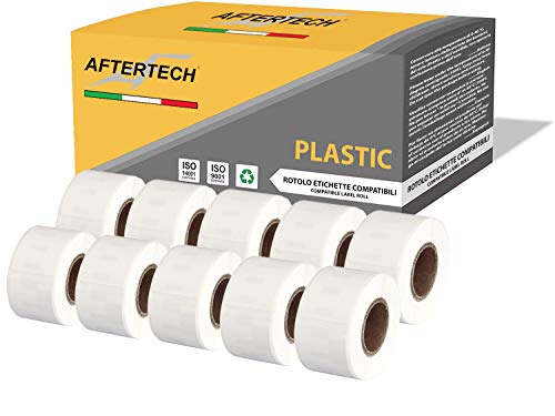 Aftertech 10 x 99010P 28 x 89 mm Rollen wasserdichte Kunststoff-Etiketten, kompatibel (130 Etiketten/Rolle = 1300 insgesamt) für Dymo LabelWriter 10 x 99010PLA von AFTERTECH