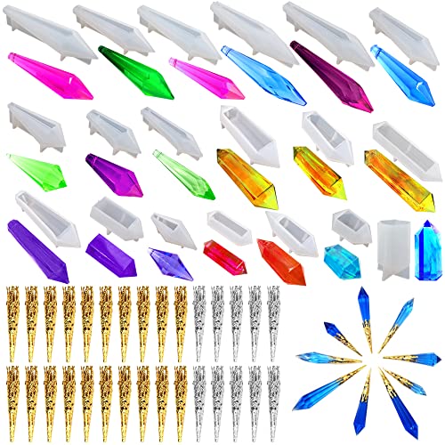 20 Stück Pendel-Kristall-Harzformen, AFUNTA Anhänger Harz Schmuckformen Multi-Facet Edelstein Harz Formen Silikon für Schmuck Halskette DIY Handwerk mit 30 Stück Perlenkappen von AFUNTA