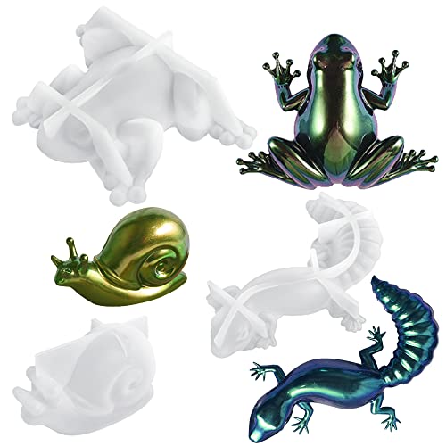 AFUNTA 3D-Epoxidharz-Formen aus Silikon, lebensechte Frosch, Eidechse, Schnecken, Silikonform, für Wand, Schreibtisch, Schränke, Dekoration, 3 Stück von AFUNTA