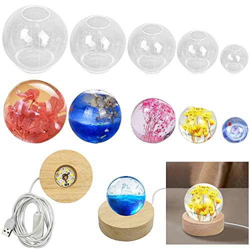 3D-Kugelformen, Silikon-Kugelform, runde Kugel, Epoxidharz-Form mit USB-betriebenem, beleuchtetem Ständer, für Schmuckherstellung, Heimdekoration 3D-Kugelformen, Silikon-Kugelform, runde Kugel, Epoxidharz-Form mit USB-betriebenem, beleuchtetem Ständer, für Schmuckherstellung, Heimdekoration von AFUNTA