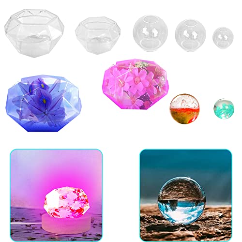 AFUNTA 5 Stück Harz-Silikonformen, 3D-Diamantharz-Form, Kugelform, Epoxidharz, klare Silikonkugelform mit USB-betriebenem beleuchtetem Sockel, für DIY-Schmuckherstellung, Harzhandwerk AFUNTA 5 Stück Harz-Silikonformen, 3D-Diamantharz-Form, Kugelform, Epoxidharz, klare Silikonkugelform mit USB-betriebenem beleuchtetem Sockel, für DIY-Schmuckherstellung, Harzhandwerk von AFUNTA
