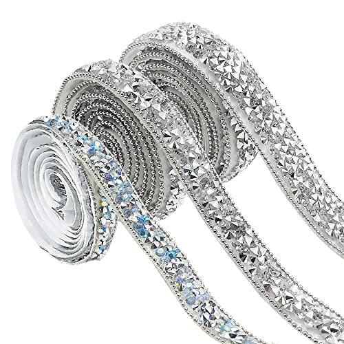 AFUNTA Kristall-Aufkleber, 2,7 m, selbstklebende Glitzerbänder, Rolle für Hochzeitstorten, Geburtstag, Basteln, Dekorationen (Silber AB) von AFUNTA