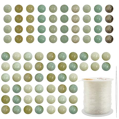 AFUNTA Perlen zur Schmuckherstellung, 60 Stück, 8 mm und 40 Stück, 6 mm, Natursteinperlen, runde Perlen, Amazonit-Edelstein, lose Perlen mit Perlennadeln und elastischer Schnur von AFUNTA