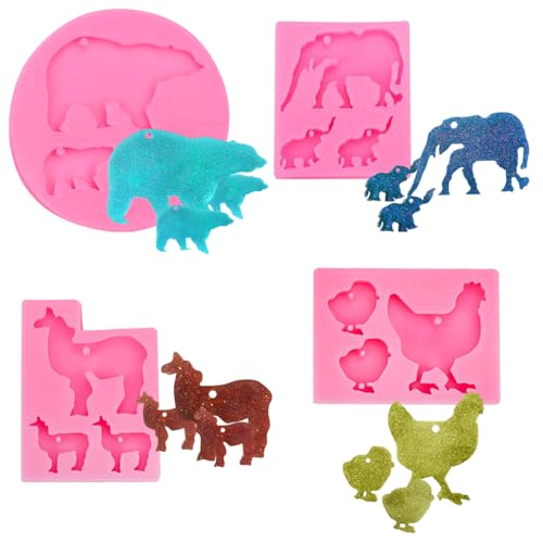 AFUNTA Silikonformen mit Tiermotiven, Schlüsselanhänger, Epoxidharz, Elefant, Kamel, Bär, Huhn, Silikonform für selbstgemachtes Gießen, Schmuck, Anhänger, 4 Stück von AFUNTA