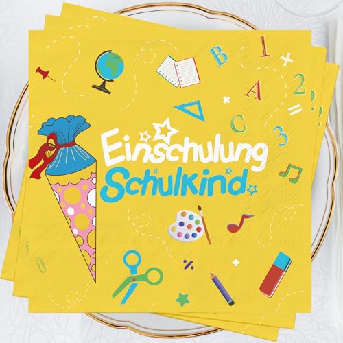 Servietten Einschulung Schulanfang Schuleinführung Deko - 3-lagig 40Stück Einschulung Servietten Tischdeko Einschulung mit Zuckertüte ABC Schulanfang Servietten Schulkind für Mädchen Jungen Servietten Einschulung Schulanfang Schuleinführung Deko - 3-lagig 40Stück Einschulung Servietten Tischdeko Einschulung mit Zuckertüte ABC Schulanfang Servietten Schulkind für Mädchen Jungen von AFYHH