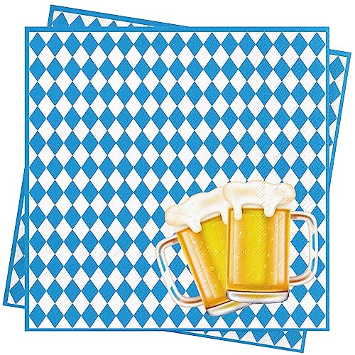 AFYHH Oktoberfest Servietten Bayrisch Oktoberfest-Deko - 40Stück Blau Weiß Servietten 33X33cm Napkins Seidenpapier Oktoberfest Accessoires von AFYHH