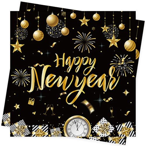 AFYHH Servietten Silvester Deko Happy New Year Servietten Silvester Tischdeko Neujahr Papierservietten für 2025 Neujahr 33x33cm Schwarz Gold Servietten für Neujahr Party Dekoration Servietts (40Stück) AFYHH Servietten Silvester Deko Happy New Year Servietten Silvester Tischdeko Neujahr Papierservietten für 2025 Neujahr 33x33cm Schwarz Gold Servietten für Neujahr Party Dekoration Servietts (40Stück) von AFYHH
