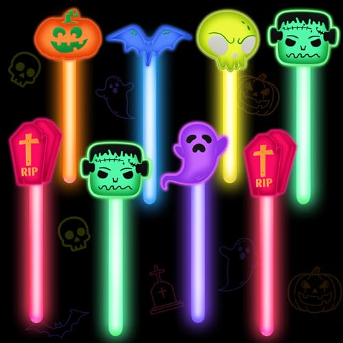 AFZMON 24 Stück Halloween-Partygeschenke, Leuchtstäbe für Kinder, 10,2 cm, leuchtet im Dunkeln, Halloween-Geschenktüten, Füllstoffe, Klassenzimmer, Süßigkeiten-oder Leckerei-Zubehör von AFZMON