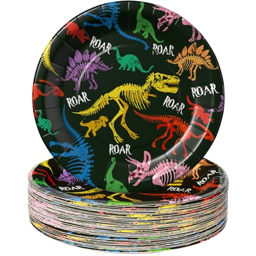 AFZMON Dinosaurier-Partyteller, 17,8 cm, Einweg-Teller, Rex-Papierteller, Dinosaurierwelt-Thema, Geburtstagsparty-Zubehör, Dekorationen, Geschirr für Kinder, Babyparty, 50 Stück von AFZMON