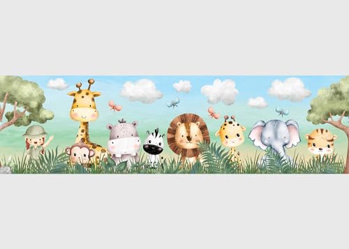 Dschungelsafari Kinderzimmer Selbstklebende Bordüre, Wand Sticker, von AG Design 500 x 14 cm | AWBD 8010 von AG Design