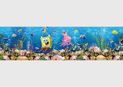 Selbstklebende Bordüre Sponge Bob AG Design, AWBD 8030 | Wasserfest Kinderzimmer Wand Aufkleber Dekoration | Wandbordüre für Mädchen und Junge | Folie, Mehrfarbig | Breite 500 cm x Höhe 13.8 cm von AG Design