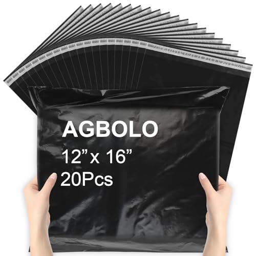 Poly-Versandtaschen, 30,5 x 40,6 cm, für Kleidung, 20 Stück Verpackungsbeutel, wasserdichte Versandumschläge, reißfeste Versandtaschen für sichere Verpackung und kleine Unternehmen, Schwarz von AGBOLO