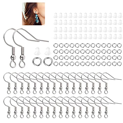 AGCFABS Hypoallergene Ohrringhaken-Set, Ohrringhaken, offene Binderinge, Ohrringrückseite, verbindet für DIY-Schmuckherstellung, Zubehör, 600 Stück (Silber) von AGCFABS