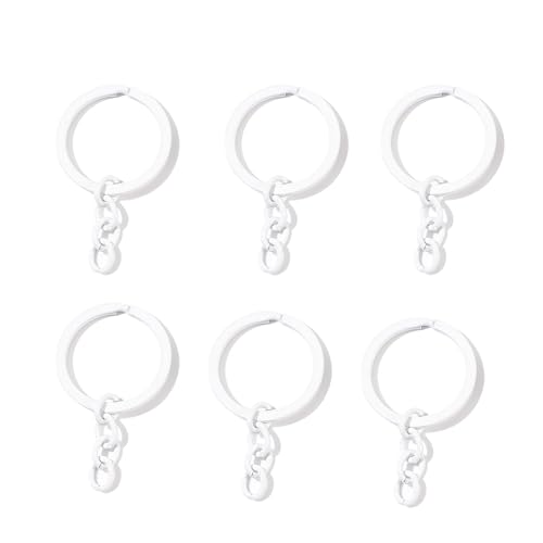 Schlüsselanhänger aus Legierung, 30 mm, mit Kette, Bonbonfarbe, Schlüsselanhänger, Ringe, Teile, Verbinder für Bastelarbeiten, Schlüssel, Gliederzubehör, Weiß, 5 Stück von AGCFABS