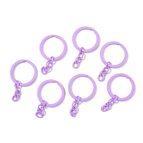 Schlüsselanhänger aus Legierung, 30 mm, mit Kette, Bonbonfarben, Schlüsselanhänger, Ringe, Teile, Verbinder für Bastelarbeiten, Schlüssel, Gliederzubehör, Violett, 5 Stück von AGCFABS